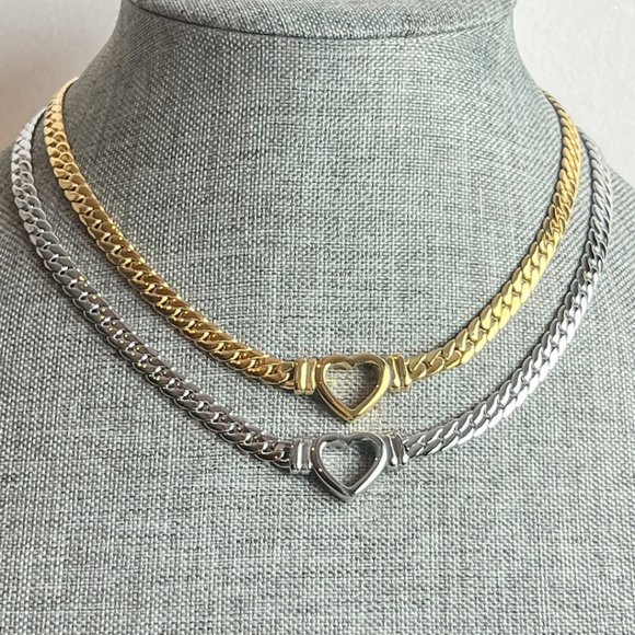 Jewelry - Heart Choker Thick Chain Necklace Thick Choker Heart Chain Heart Pendant Chain